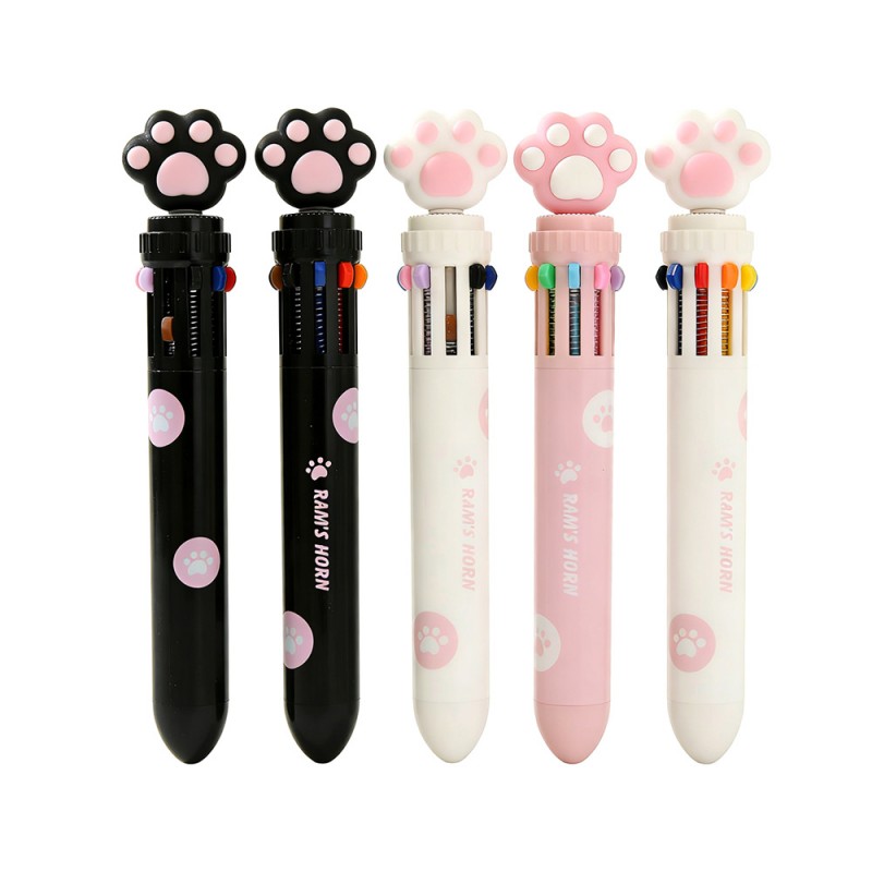 10 in 1 Colorful Cute Cat Paw Ballpoint Pen