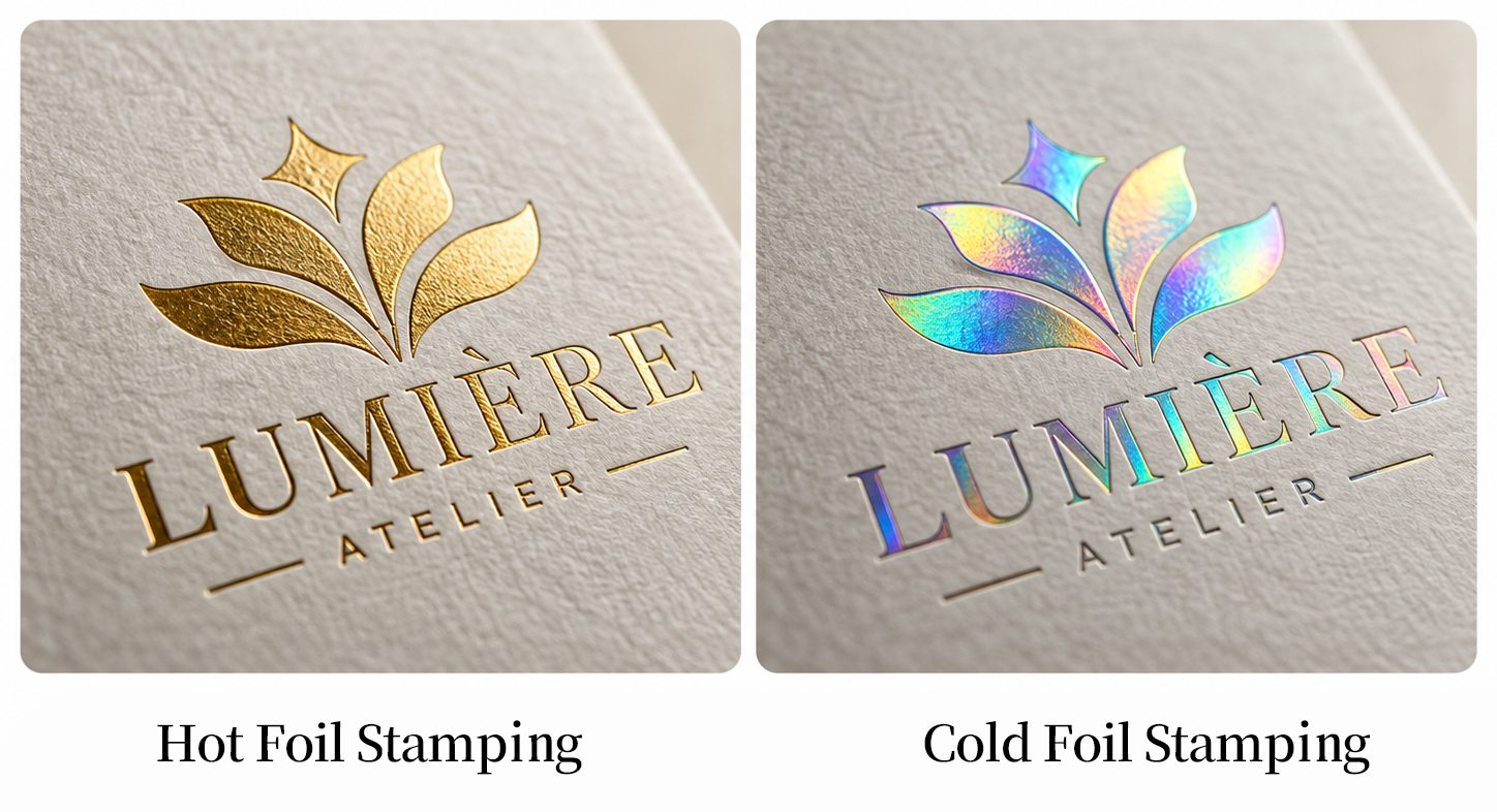Figure 2. Hot foil stamping vs cold foil stamping.